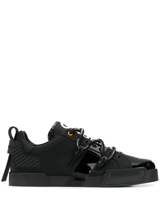Black Portofino Logo Low Top Leather Sneakers