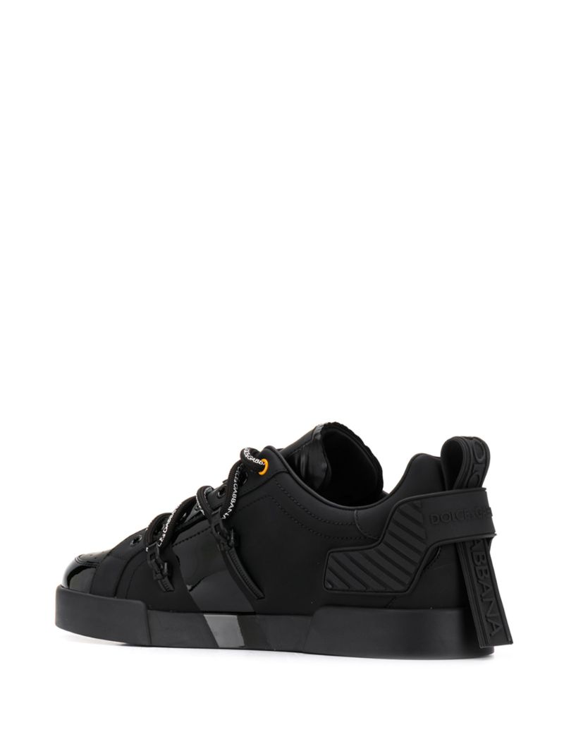 Black Portofino Logo Low Top Leather Sneakers