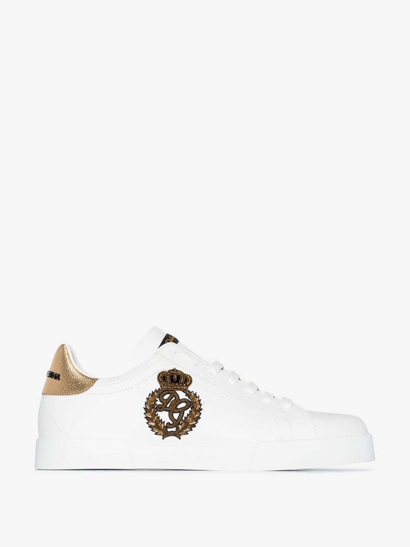White Portofino Logo Crest Leather Sneakers