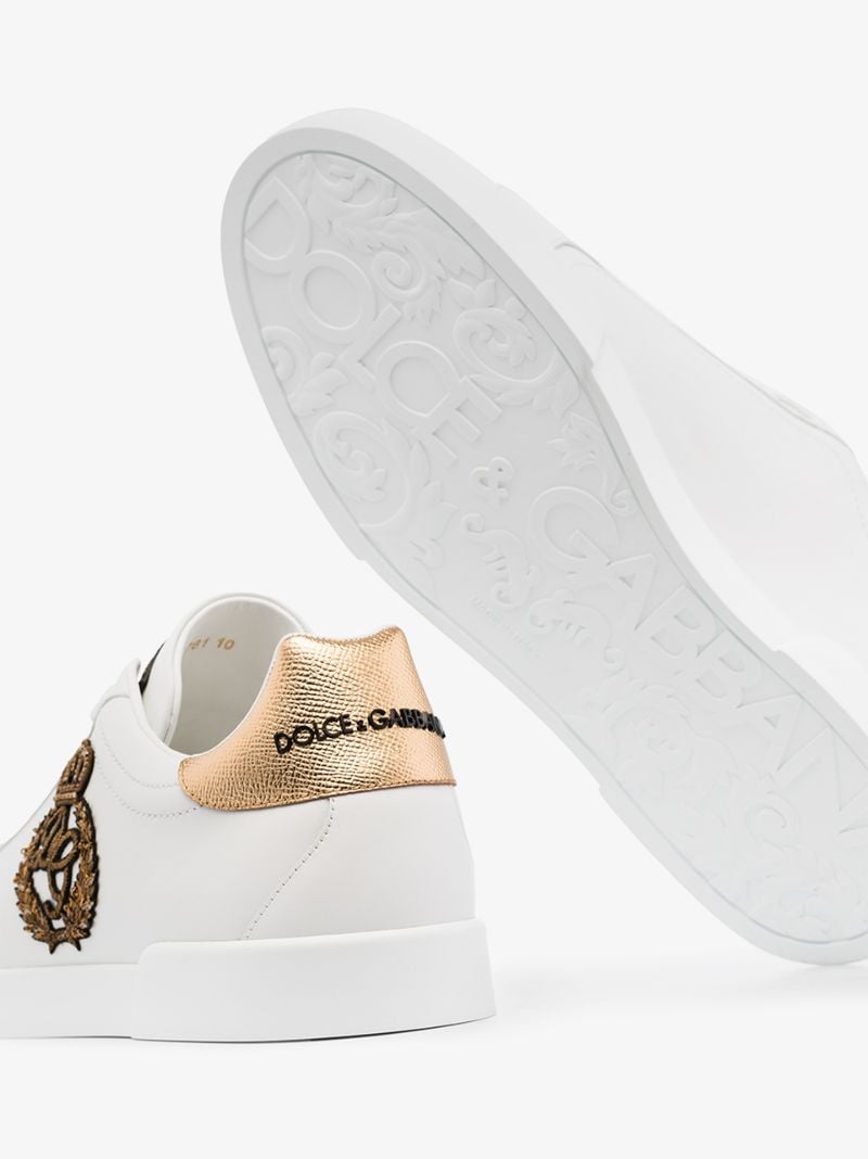 White Portofino Logo Crest Leather Sneakers