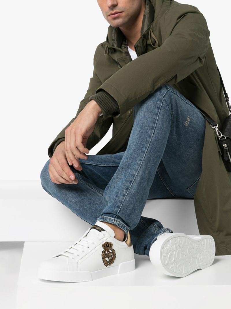 White Portofino Logo Crest Leather Sneakers