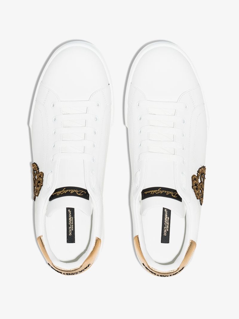 White Portofino Logo Crest Leather Sneakers