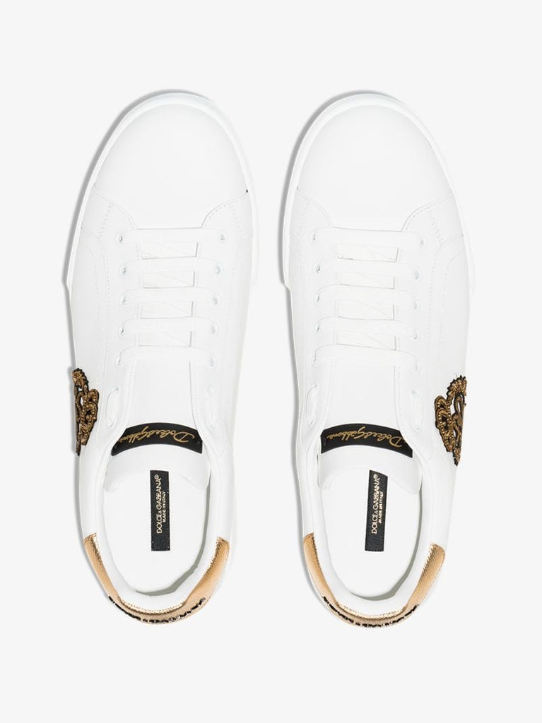 White Portofino Logo Crest Leather Sneakers