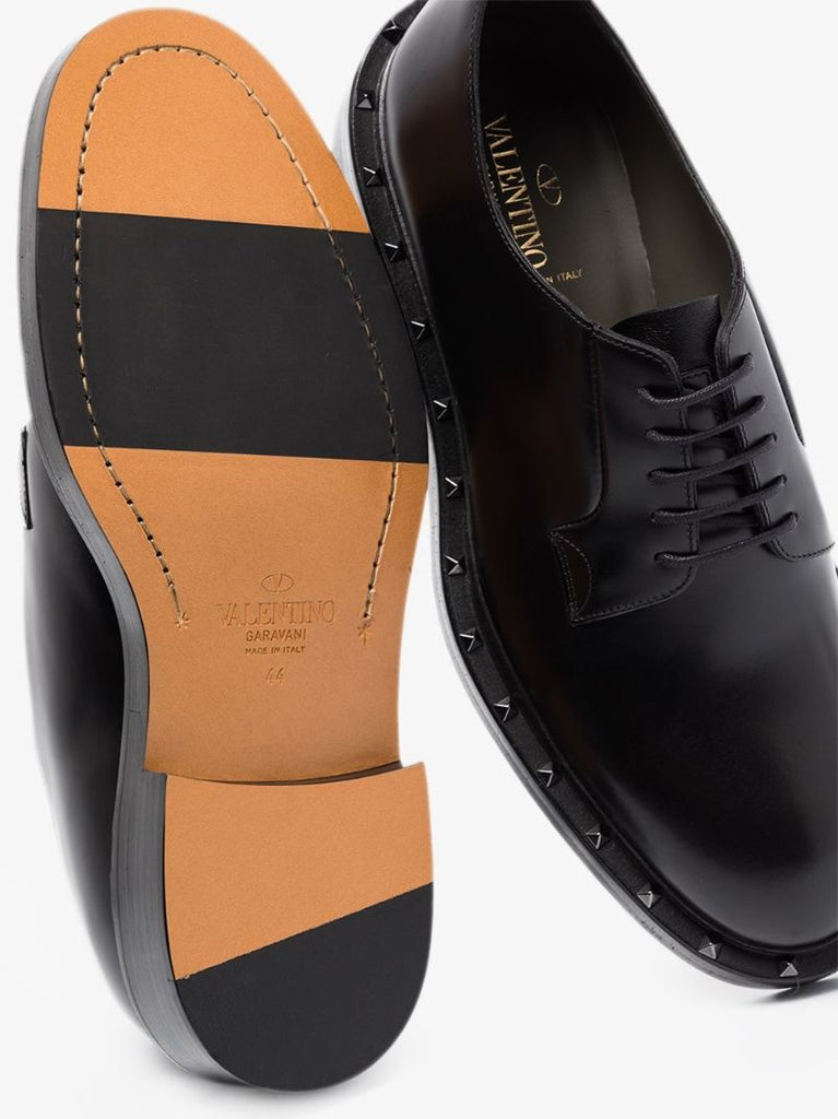 Black Rockstud Leather Derby Shoes