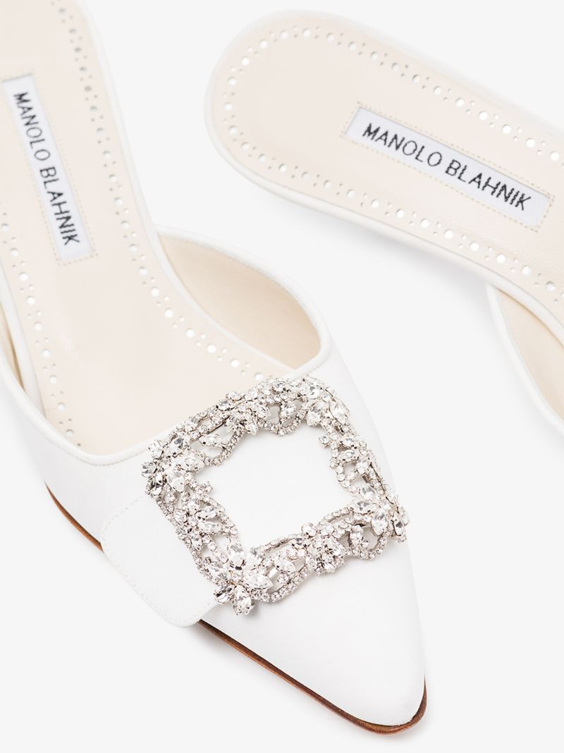 White Maysale 50 Jewel Buckle Mules