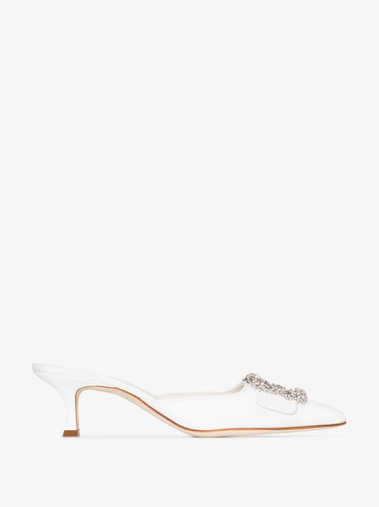 White Maysale 50 Jewel Buckle Mules