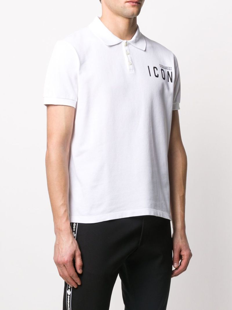 White Icon Print Cotton Polo Shirt