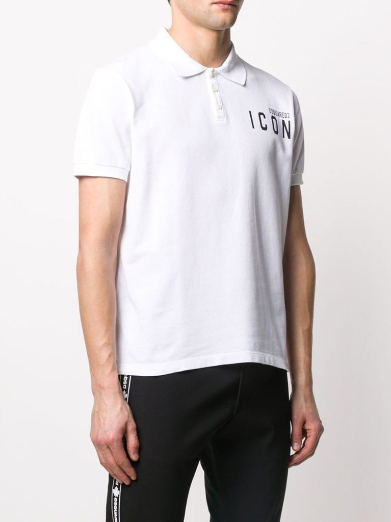 White Icon Print Cotton Polo Shirt