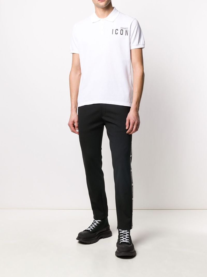 White Icon Print Cotton Polo Shirt