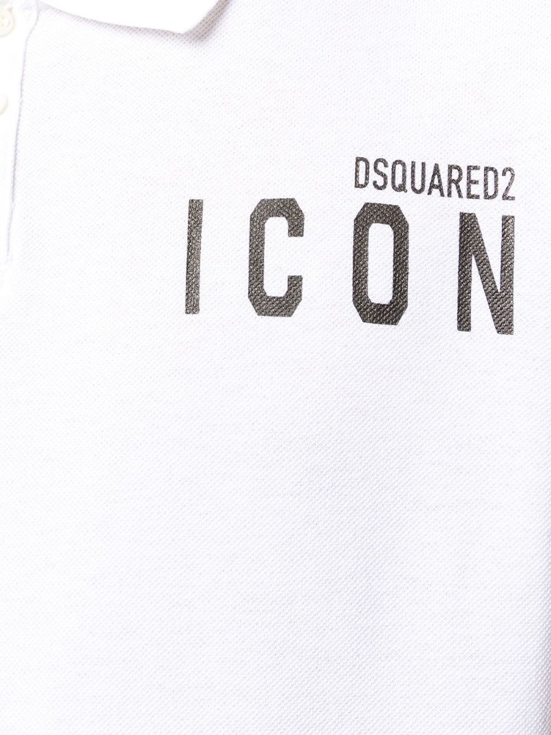 White Icon Print Cotton Polo Shirt