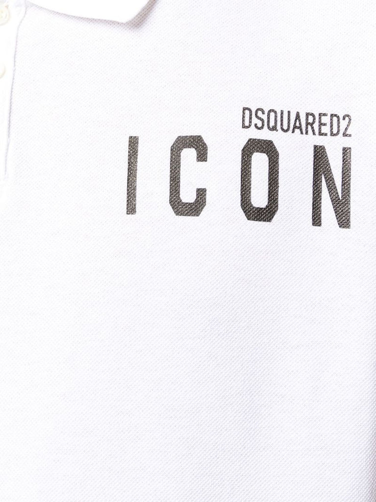 White Icon Print Cotton Polo Shirt