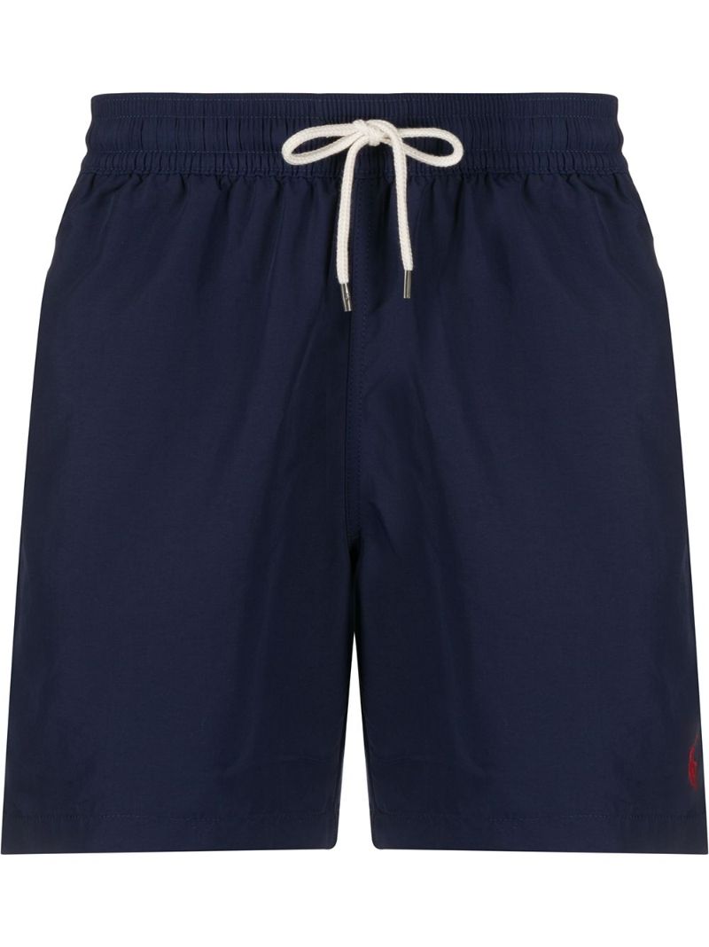 Blue Embroidered Logo Swimming Trunks