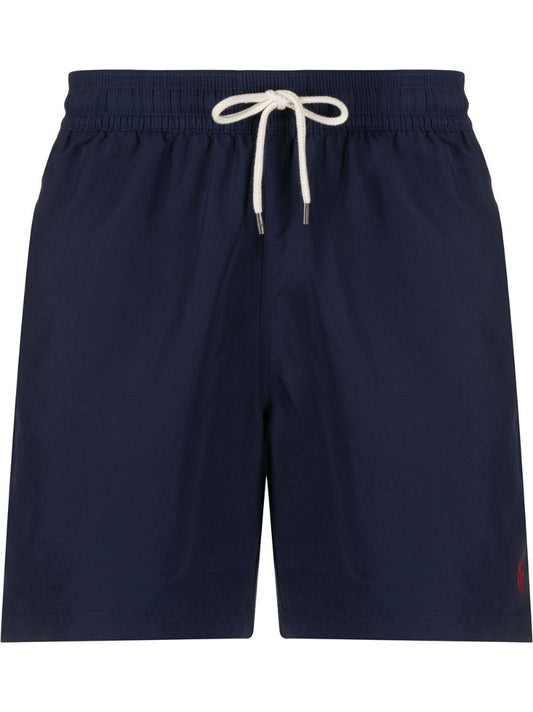 Blue Embroidered Logo Swimming Trunks