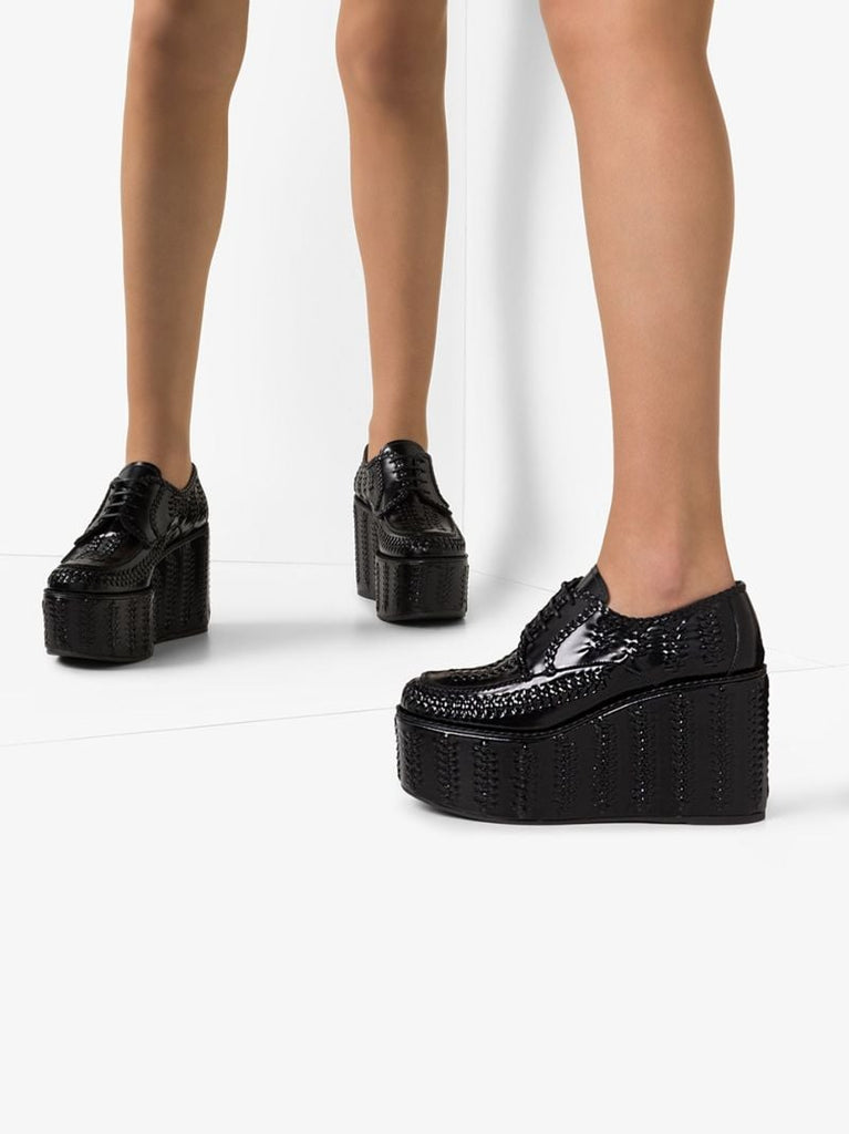 Black 95 Woven Leather Platform Brogues