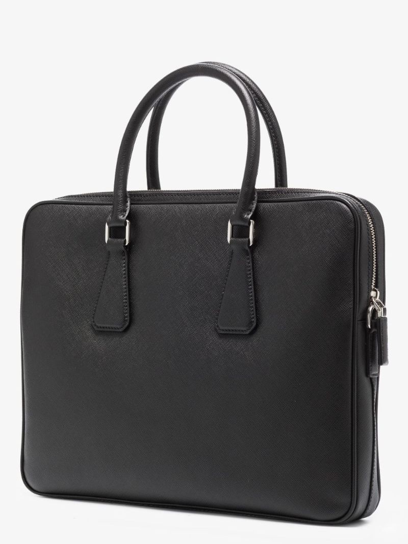 Black Logo Leather Briefcase