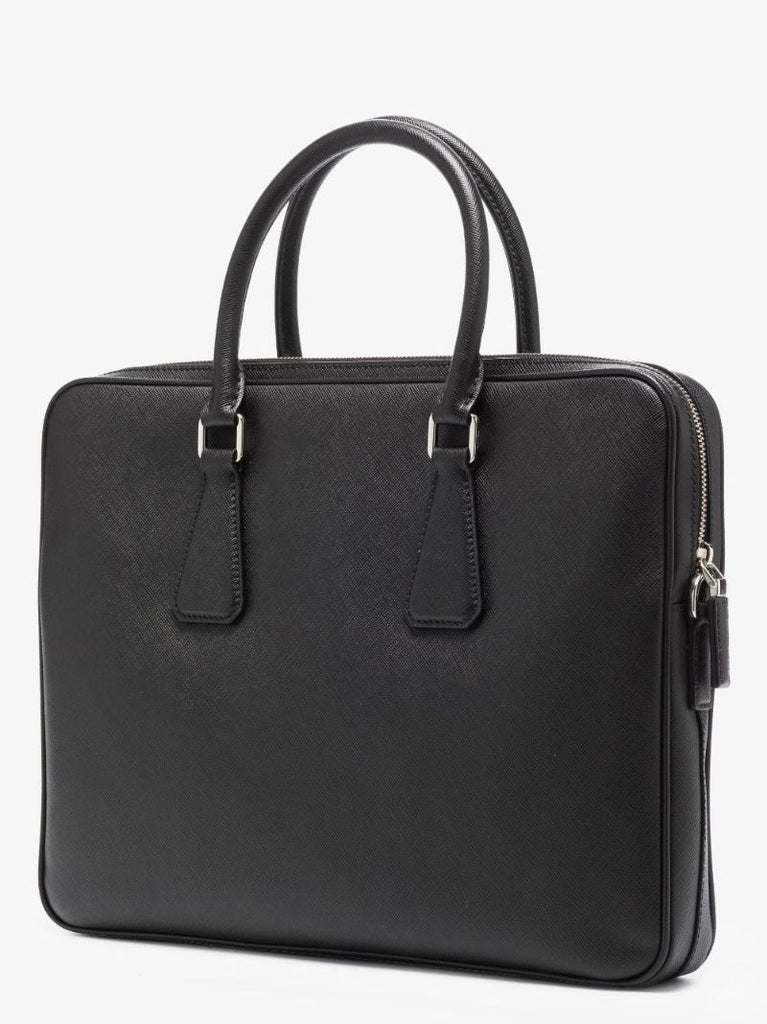 Black Logo Leather Briefcase