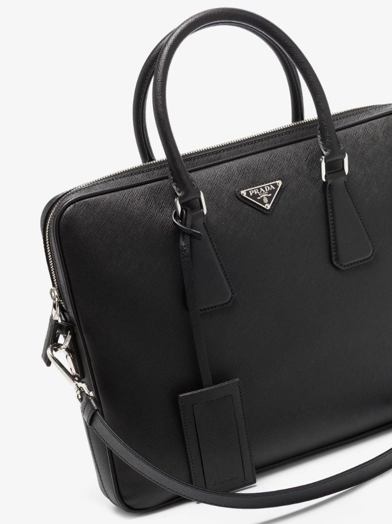 Black Logo Leather Briefcase