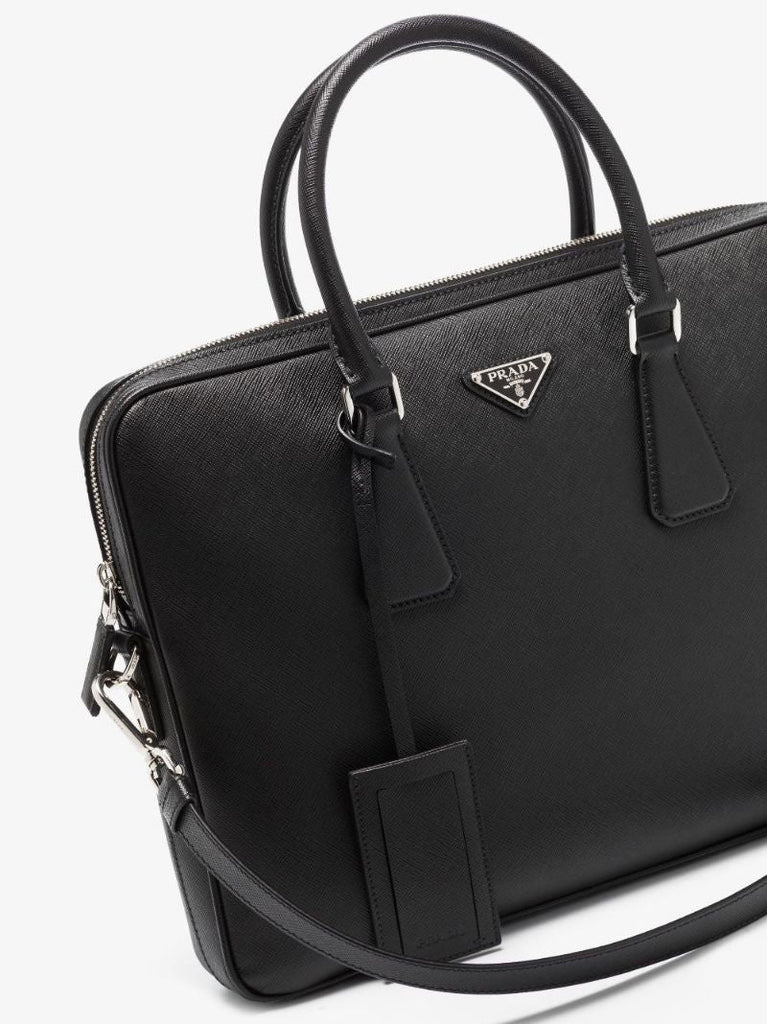 Black Logo Leather Briefcase