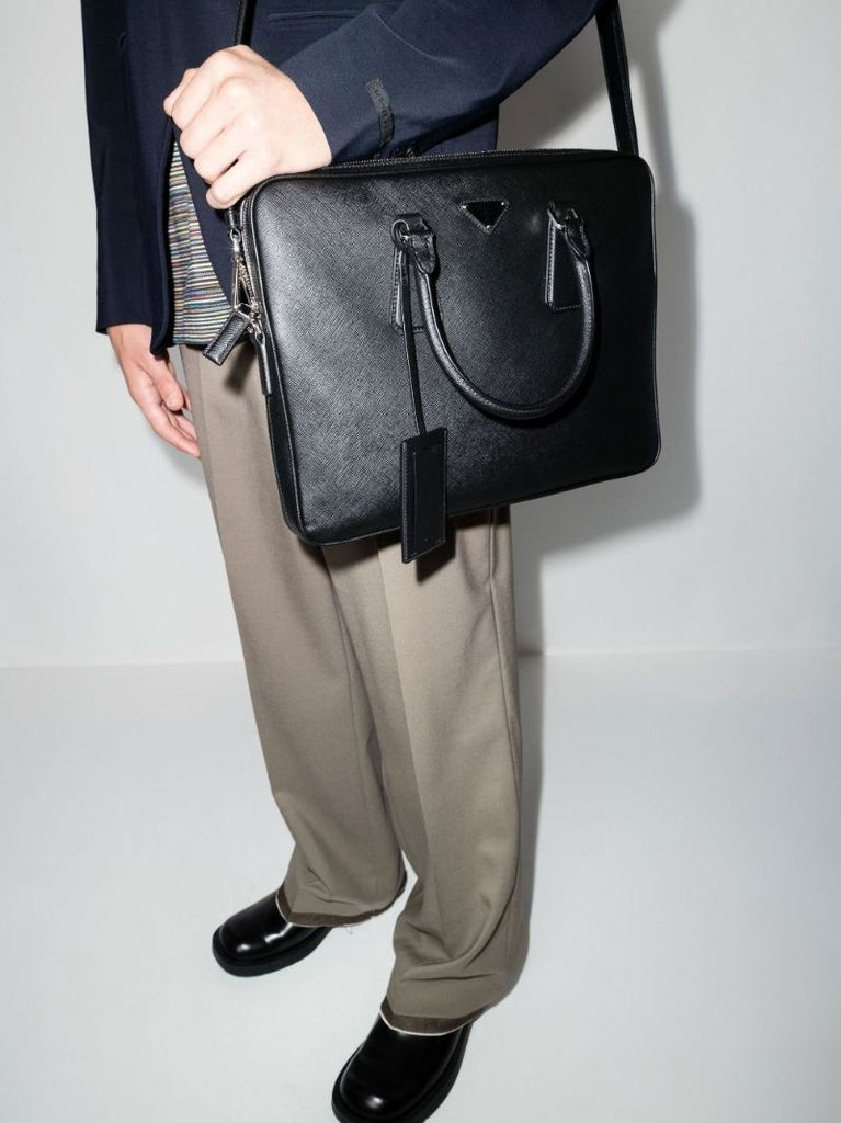 Black Logo Leather Briefcase