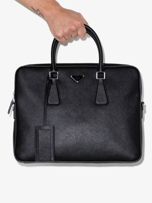 Black Logo Leather Briefcase