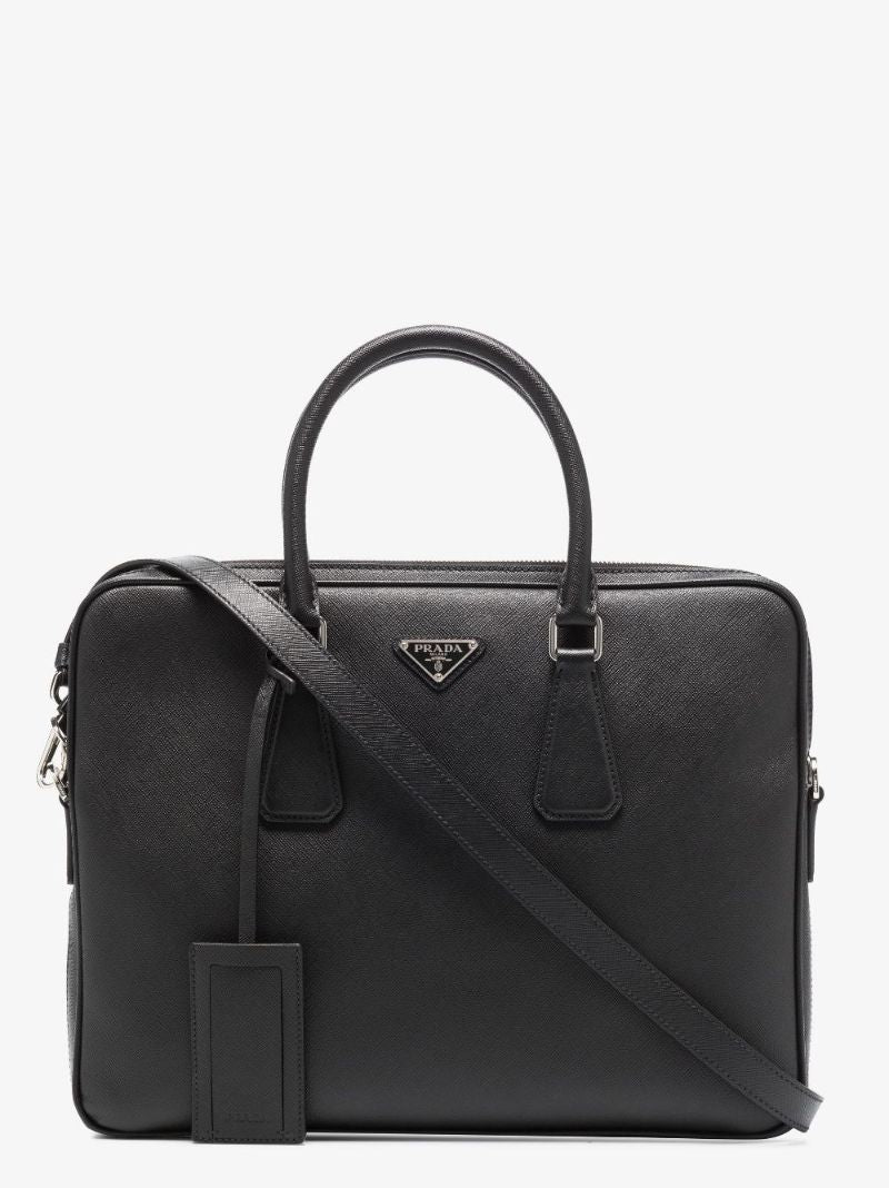 Black Logo Leather Briefcase
