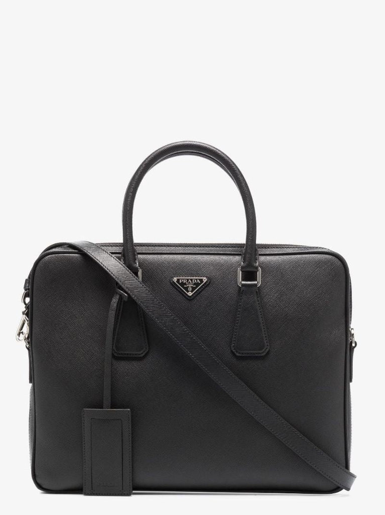 Black Logo Leather Briefcase