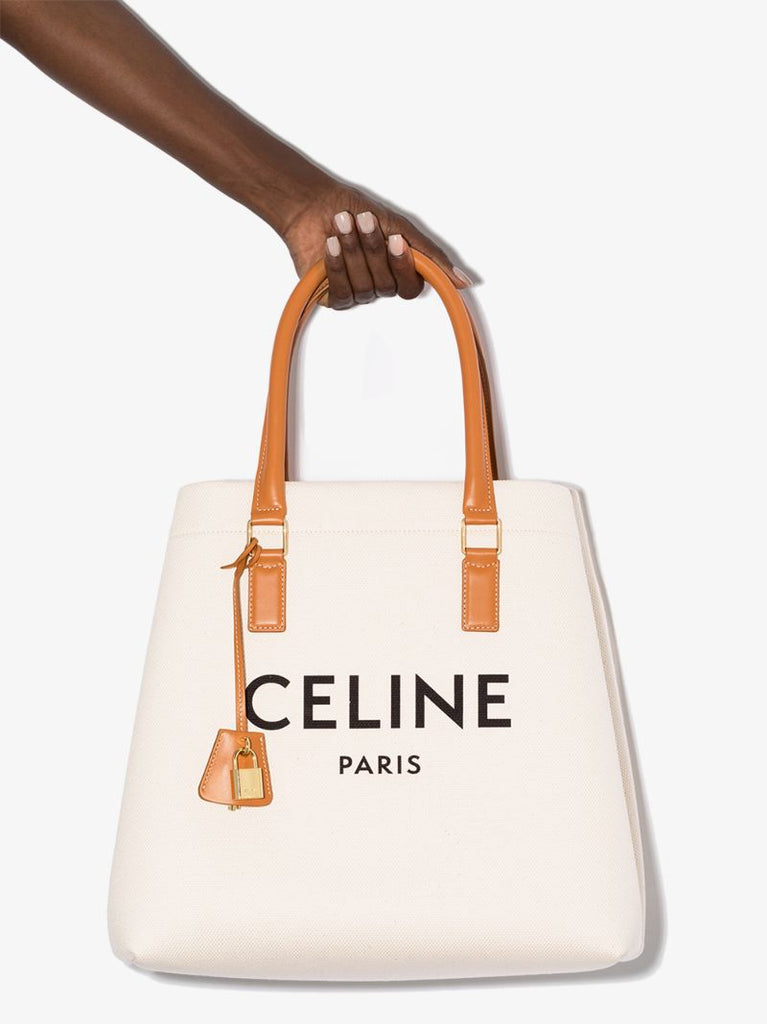 Neutral Horizontal Cabas Logo Print Tote Bag