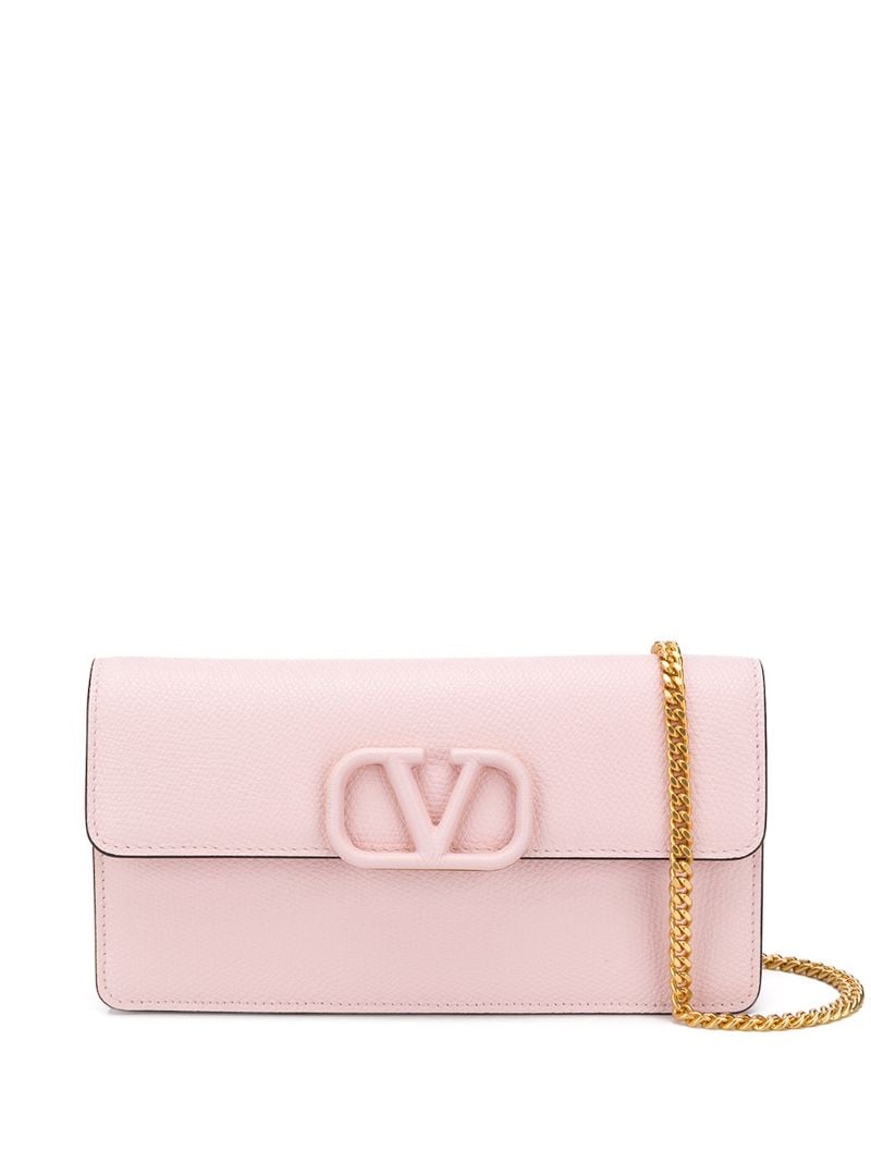 Pink Vlogo Signature Leather Chain Wallet
