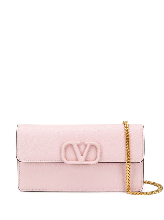Pink Vlogo Signature Leather Chain Wallet