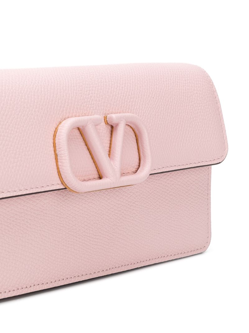Pink Vlogo Signature Leather Chain Wallet