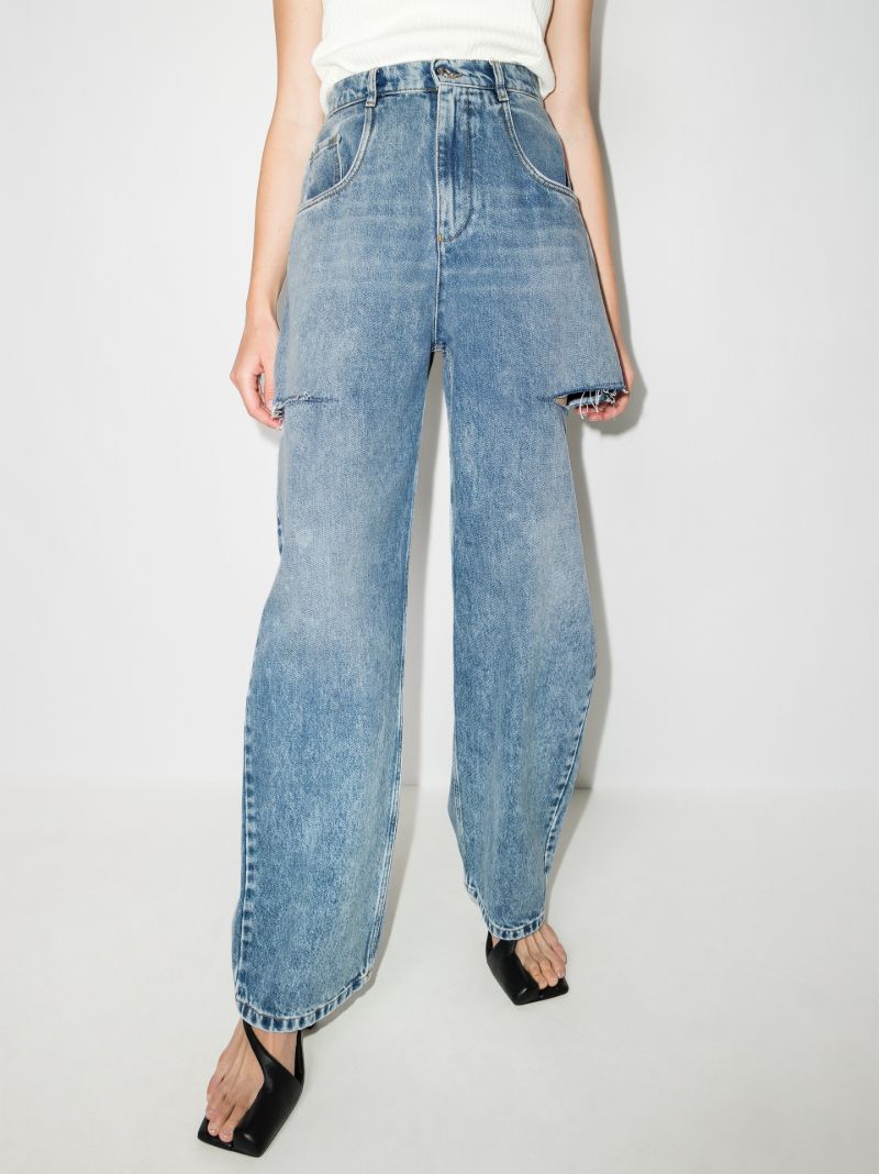 Blue Distressed Straight-leg Jeans