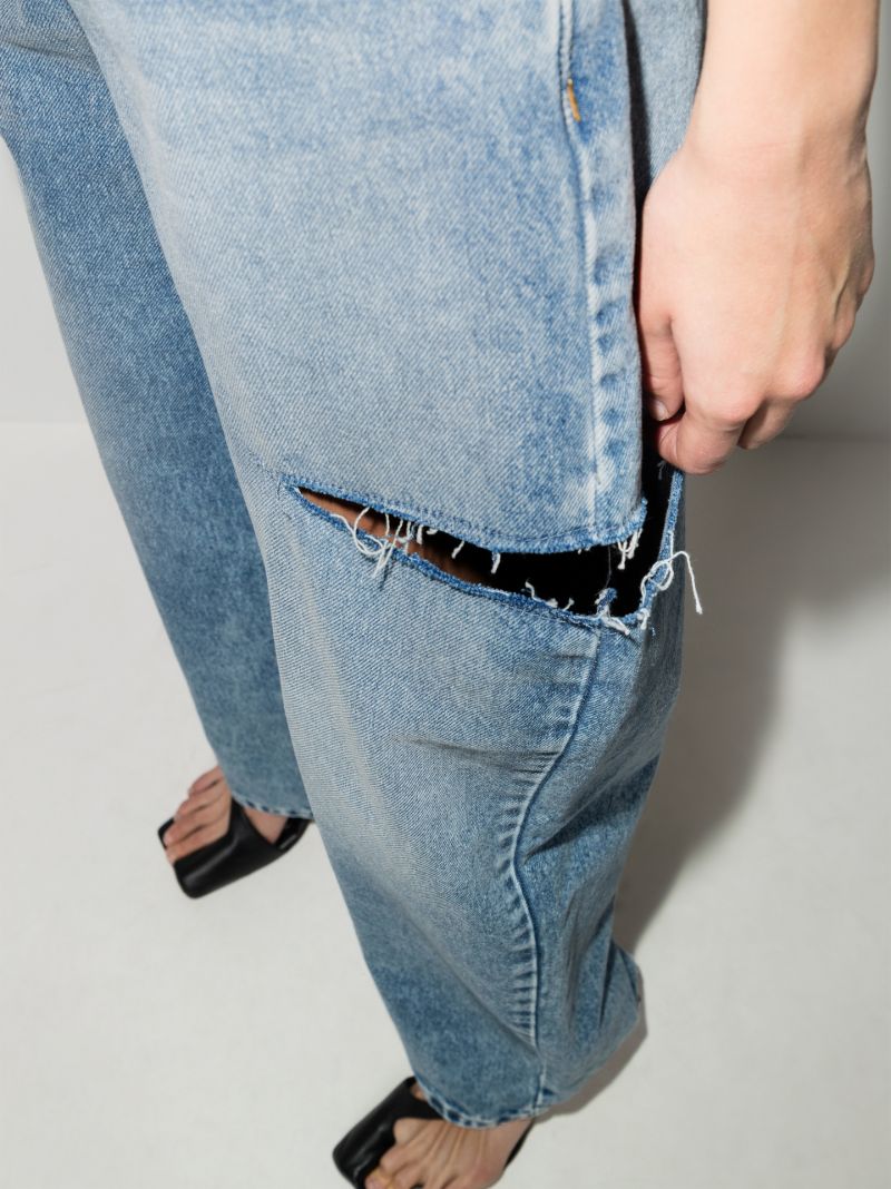 Blue Distressed Straight-leg Jeans