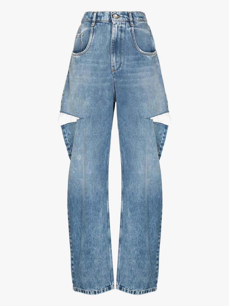 Blue Distressed Straight-leg Jeans