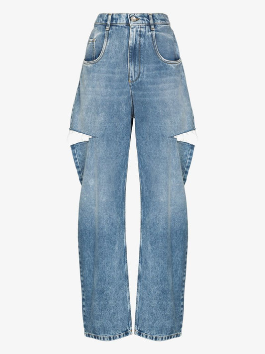 Blue Distressed Straight-leg Jeans