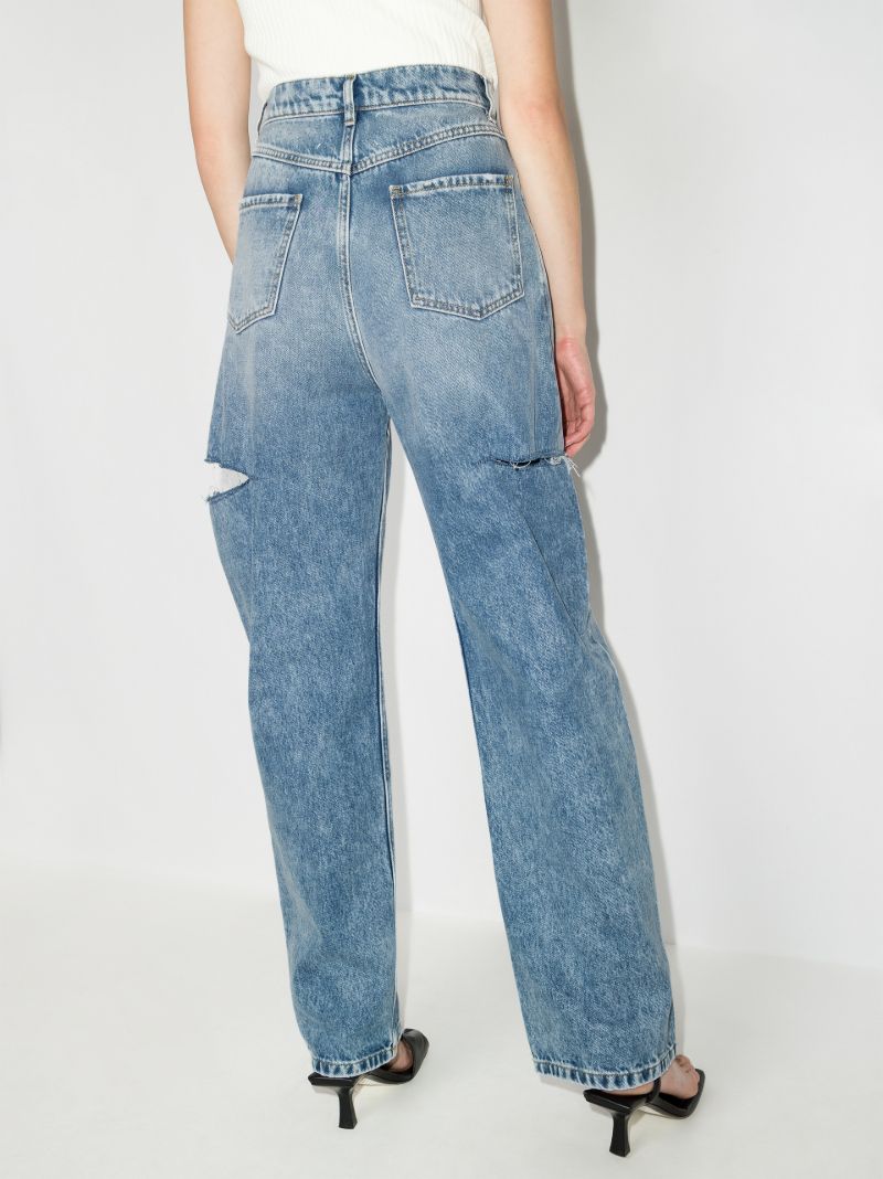 Blue Distressed Straight-leg Jeans