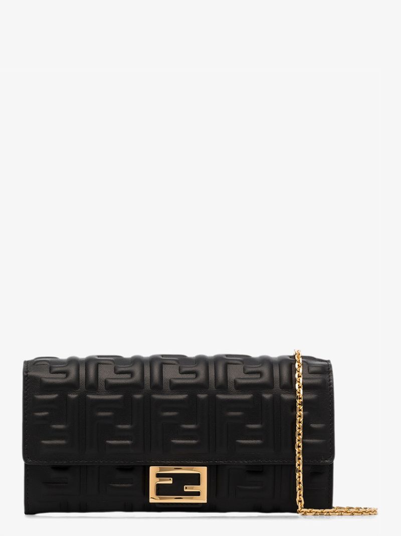 Black Baguette Leather Clutch Bag