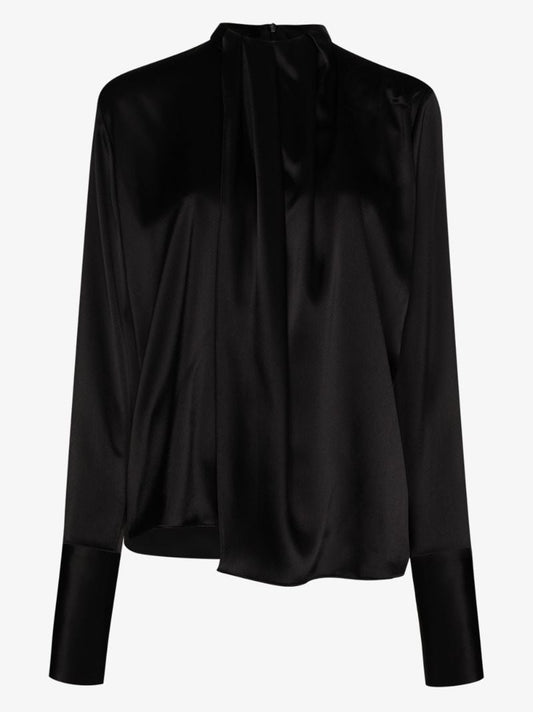 Black LavalliÃ_x0083_Â¨re Gathered Top