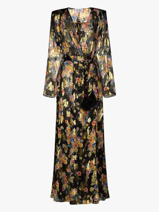 Floral Print Silk Wrap Maxi Dress