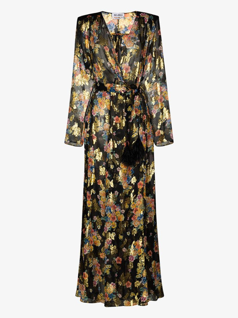 Floral Print Silk Wrap Maxi Dress