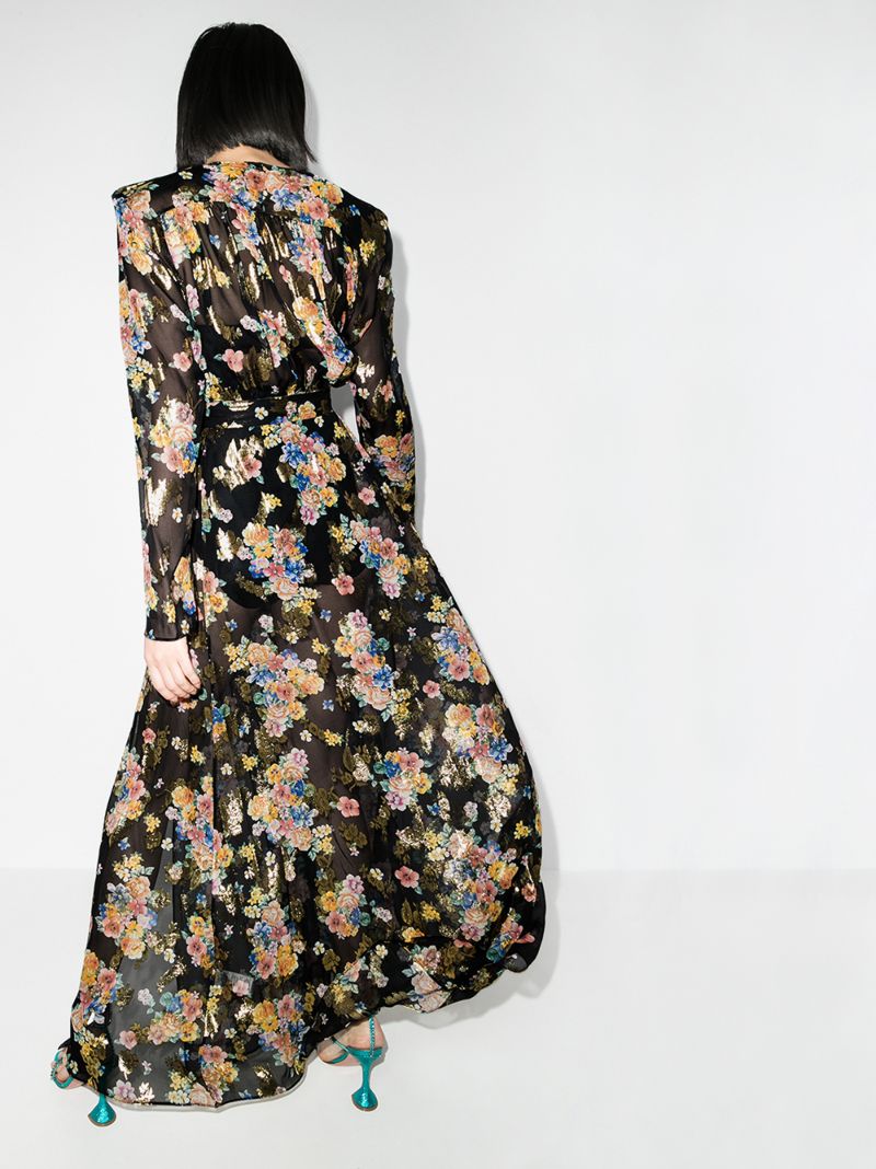 Floral Print Silk Wrap Maxi Dress