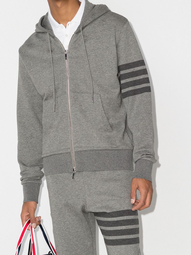 4-bar Zip-up Loopback-cotton Hoodie
