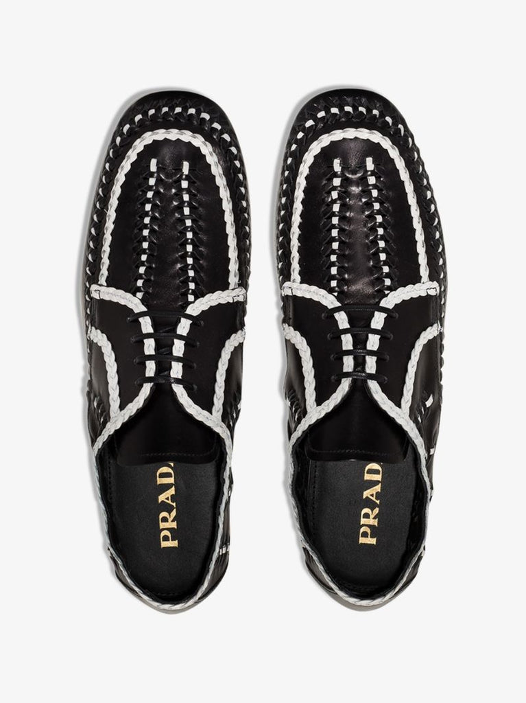 Black and White Woven Leather Shoes
