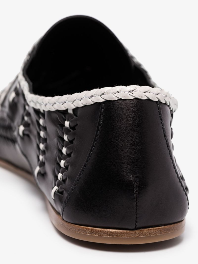 Black and White Woven Leather Shoes