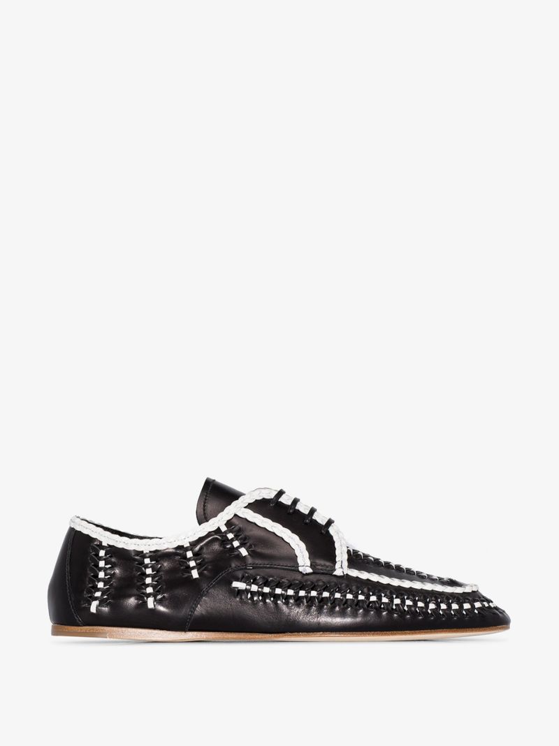 Black and White Woven Leather Shoes