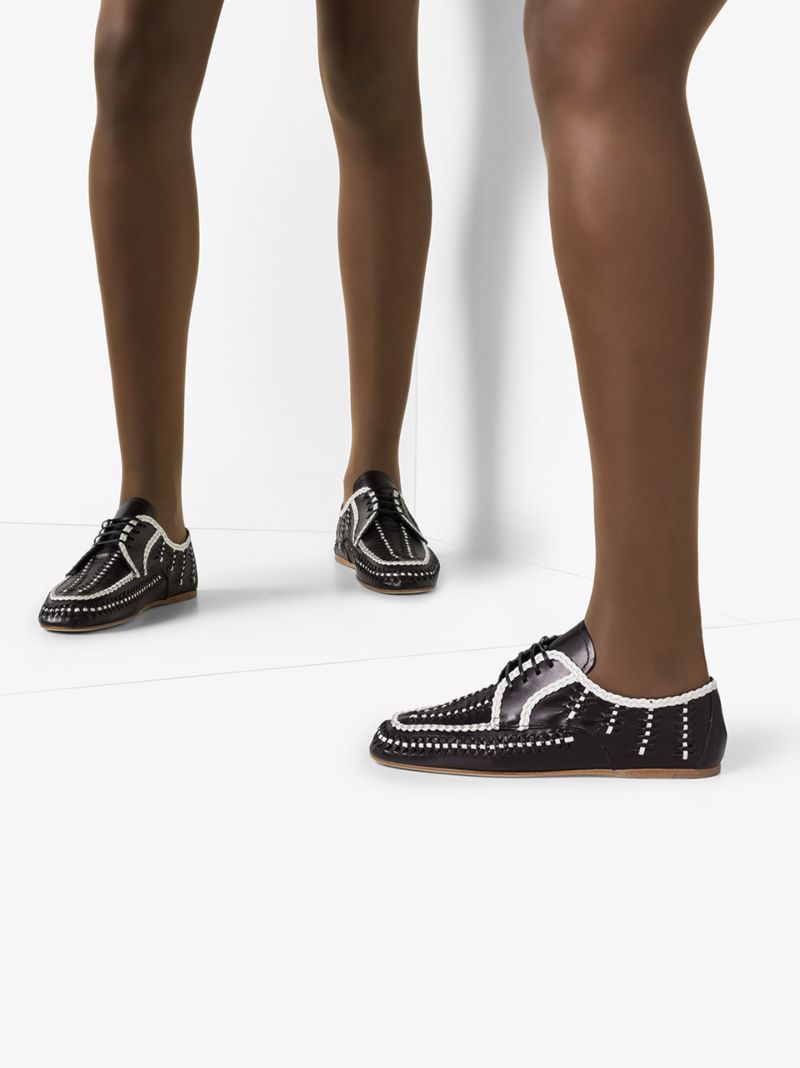 Black and White Woven Leather Shoes