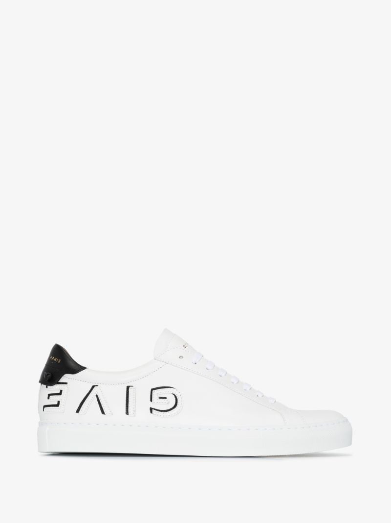 White Urban Street Reverse Logo Leather Sneakers