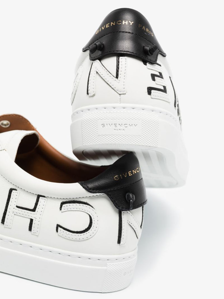 White Urban Street Reverse Logo Leather Sneakers