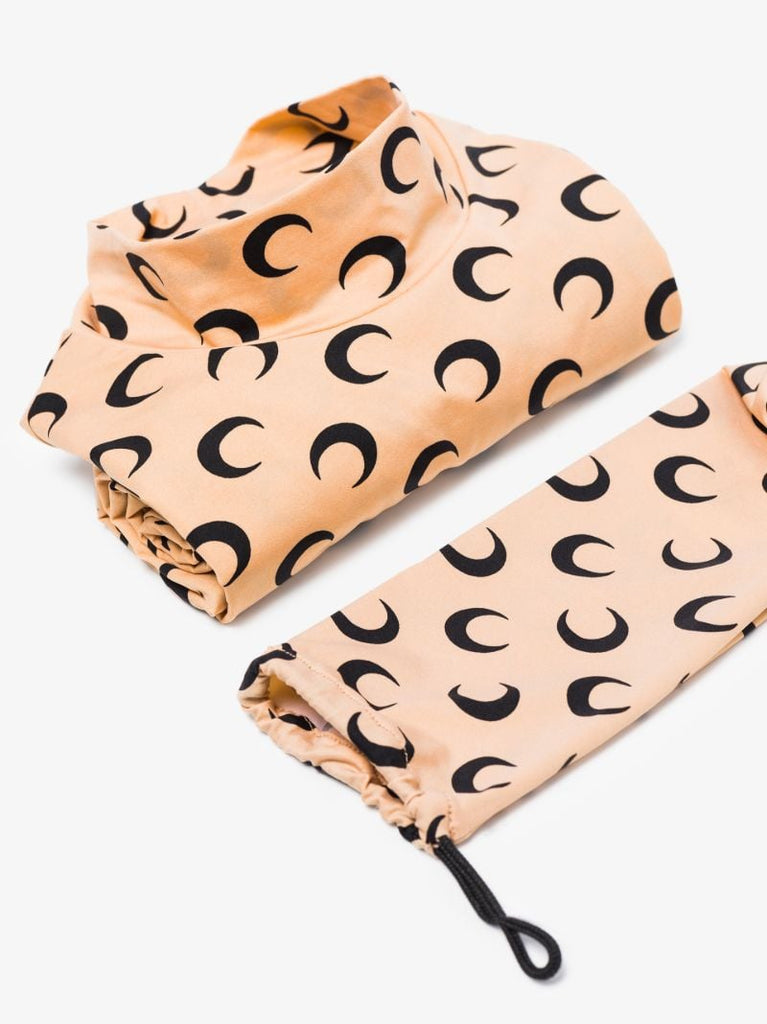 Neutral Crescent Moon Print Turtleneck Top