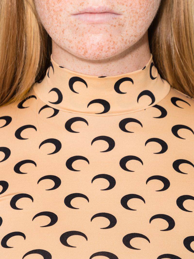 Neutral Crescent Moon Print Turtleneck Top