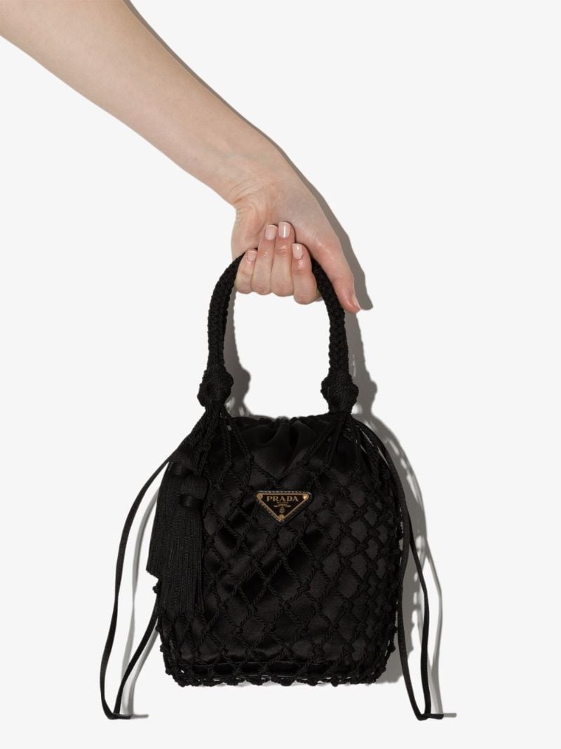 Black Fishnet Braid Bucket Bag